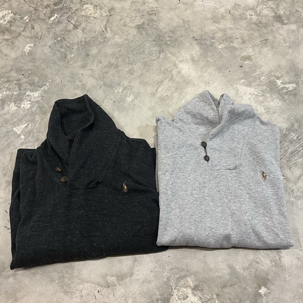 POLO Ralph Lauren LOT Of 2 Men’s XL Cotton Knit Henley Estate Rib Pullover Gray